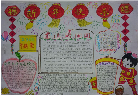 最新或2023（历届）迎接春节手抄报版面设计图