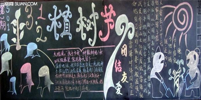 最新或2024（历届）小学植树节黑板报资料及图片           三联